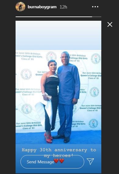 Burna Boy's parent celebrate their 30th Wedding Anniversary