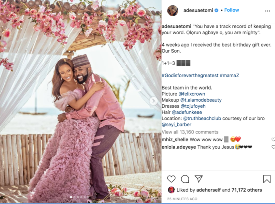 Singer Banky W and wife his Adesua Etomi welcome first child