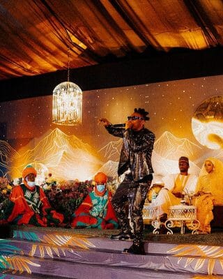 Mayorkun entertains guests at Yusuf Buhari's wedding.