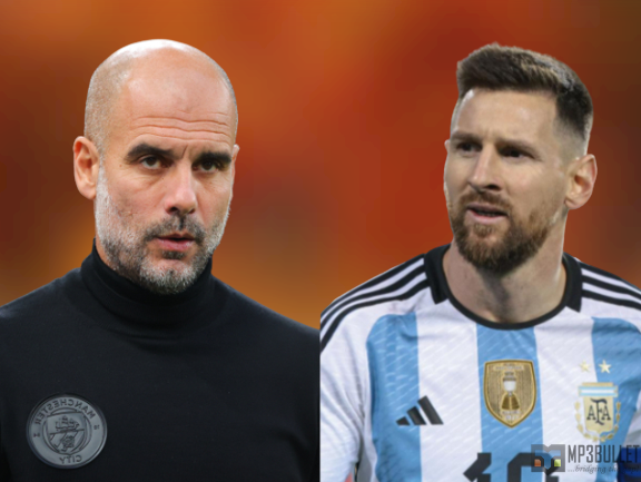 Pep Guardiola congratulates Lionel Messi on Argentina's World Cup victory.